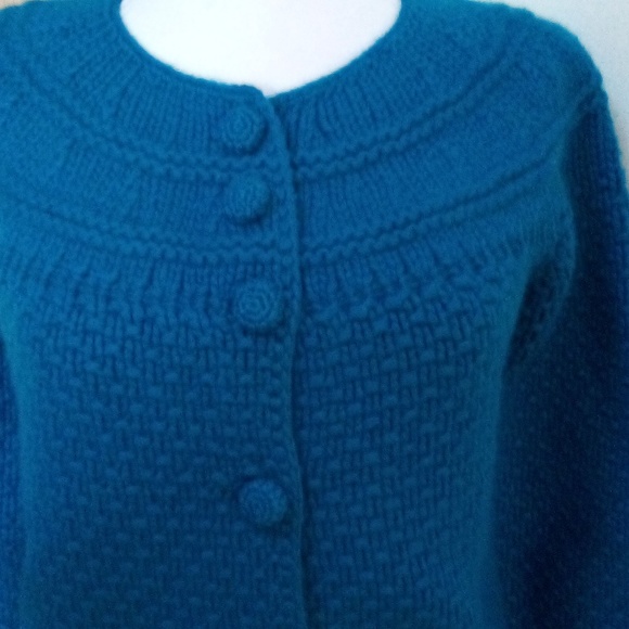 SUTTON CASHMERE 70% Wool 30% Cashmere Thick Blue Crewneck Cardigan - Size S - Picture 3 of 10